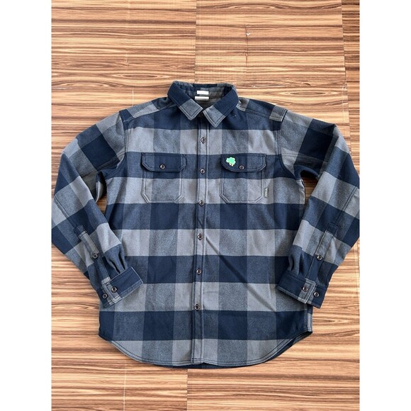 Men's Columbia Notre Dame Fighting Irish Heavy Flannel Shirt Button Down Sz Med - Picture 1 of 7
